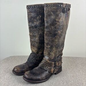 Frye Jenna Studded Tall Distressed moto Boots